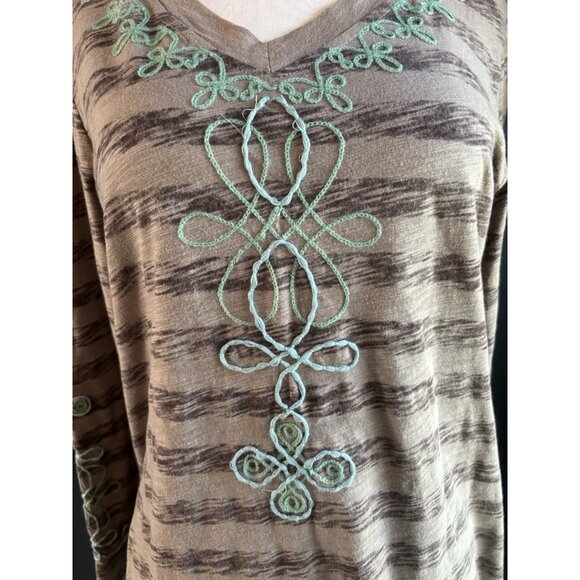 Double D Ranch Women’s Sz Medium Long Sleeve Brown Shirt Turquoise Embroidery - Picture 3 of 7